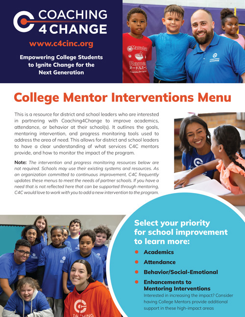 C4C College Mentor Interventions Menu